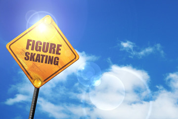 Yellow road sign with a blue sky and white clouds: figure skatin