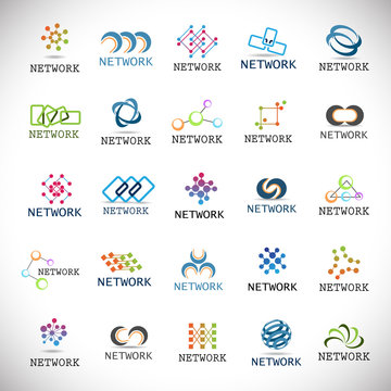 Network Icons Set-Isolated On Gray Background-Vector Illustration,Graphic Design. Collection Of Different Logotype Shape