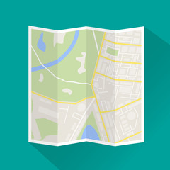 Folded paper city map icon