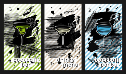 Set of design template for cocktail bar business cards. 