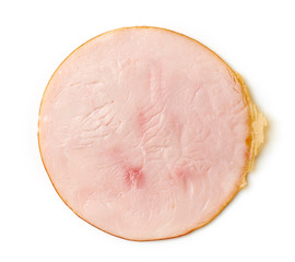 Sliced turkey ham on white background
