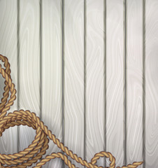 wooden planks background. Rope decorative Vector frame