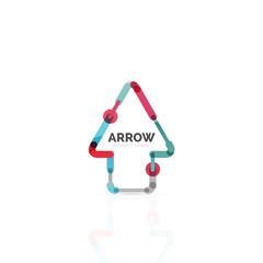 Obraz premium Linear arrow abstract logo, connected multicolored segments of lines in directional pointer figure