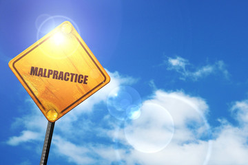 Yellow road sign with a blue sky and white clouds: malpractice