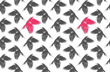Grey-pink pattern with flying crows