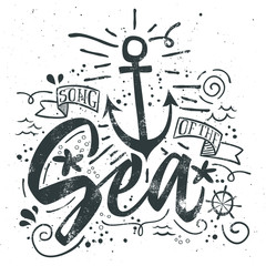 Sea print T-shirts for summer. Vector illustration. Hand letteri