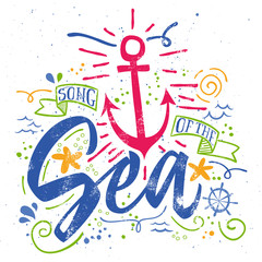 Naklejka premium Sea print T-shirts for summer. Vector illustration. Hand letteri