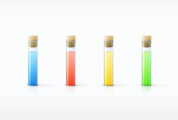 Different  laboratory glassware with color liquid and transparen