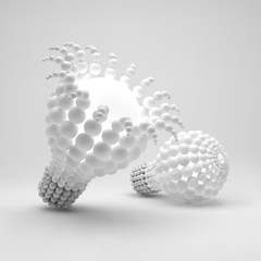 Lightbulb. Idea Concept. 3D Illustration for Marketing, Website, Business Presentation. 3d Spheres Composition. Vector illustration for Science, Technology, Web Design. Futuristic Technology Style.