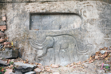 Buddha footprint in Wat Phu Champasak temple in Laos