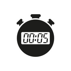 The 5 seconds, minutes stopwatch icon. Clock and watch, timer, countdown symbol. UI. Web. Logo. Sign. Flat design. App.