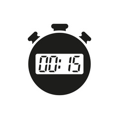 The 15 seconds, minutes stopwatch icon. Clock and watch, timer, countdown symbol. UI. Web. Logo. Sign. Flat design. App.