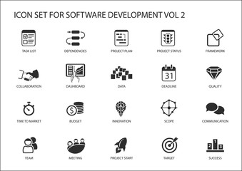 Software development icon set. Vector symbols to be used for Software development and information technology