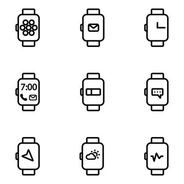 Vector line smart watch icon. Smart Watch Icon Object, Smart Watch Icon Picture, Smart Watch Icon Image - stock vector