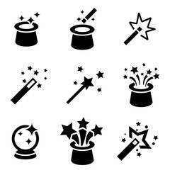 Vector black magic icons set. Magic Icon Object, Magic  Icon Picture, Magic Icon Image - stock vector - 107736731