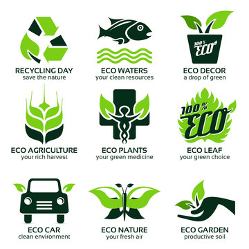 flat icon set for green eco nature