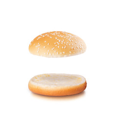 Open burger bun with blank space isolated on the white backgroun