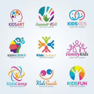 Colorful Kids art logo vector set design