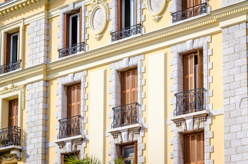The view of old building fasade, Menton, France, Cote d'Asure