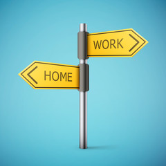 direction road sign with home and work words