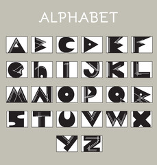 Sketchy Alphabet Letters in various Colors. Geometrical typography. Conceptual Sign. Modern Alphabet Letterform. Digital vector illustration. Isolated on gray background.