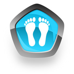 foot blue pentagon web vector icon