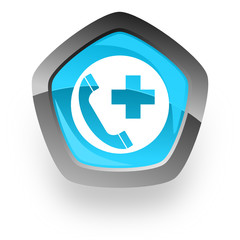 emergency call blue pentagon web vector icon