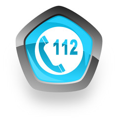 112 blue pentagon web vector icon