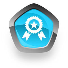 award blue pentagon vector icon