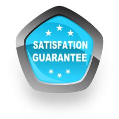 satisfaction guarantee blue pentagon vector icon