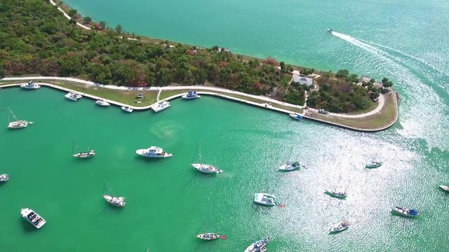 Aerial video of No Name Harbor Key Biscayne FL USA