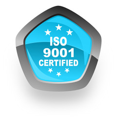 iso 9001 blue pentagon vector web icon