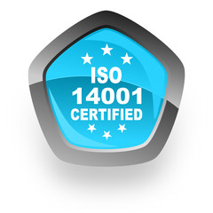 iso 14001 blue pentagon vector web icon