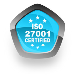 iso 27001 blue pentagon vector web icon