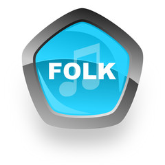 folk blue pentagon web vector glossy icon
