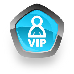 blue pentagon vip vector web icon