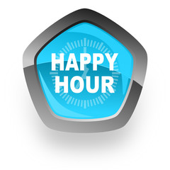 blue pentagon happy hour vector web icon