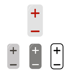 Vertical buttons with plus and minus. Vector icons