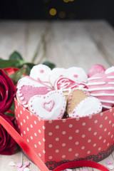 Glazed cookies on Valentine's day. From above