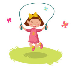 Little girl skipping rope
