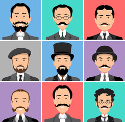 Vintage gentleman portrait set.