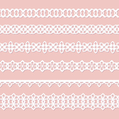 set of seamless paper borders on the pink background