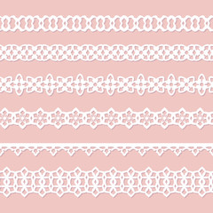 set of seamless paper borders on the pink background