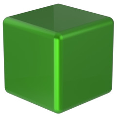 Box cube green simple minimalistic geometric shape block basic solid dice square brick figure glossy element single shiny blank object. 3d render isolated