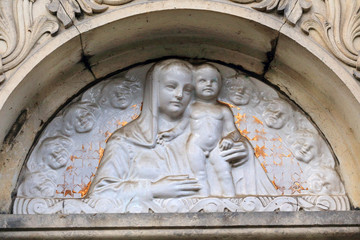 Stone Sculpture on the Tomb from old Prague Cemetery Olsany, Czech Republic