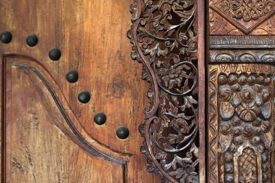 Wood carving part of vintage door in balinese style