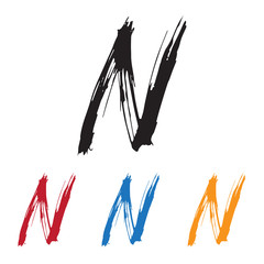 Sketchy Letter N in various Colors. Ink drawn typography. Brush lettering sign. Calligraphic Alphabet Letterform. Digital vector illustration. Isolated on white background.