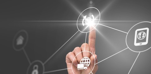 Composite image of hand pointing