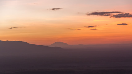 Morning glow against mountains background. Manyara Lake National Park, Tanzania.
