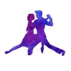 silhouette of a man and a woman dancing tango. isolated. Waterco